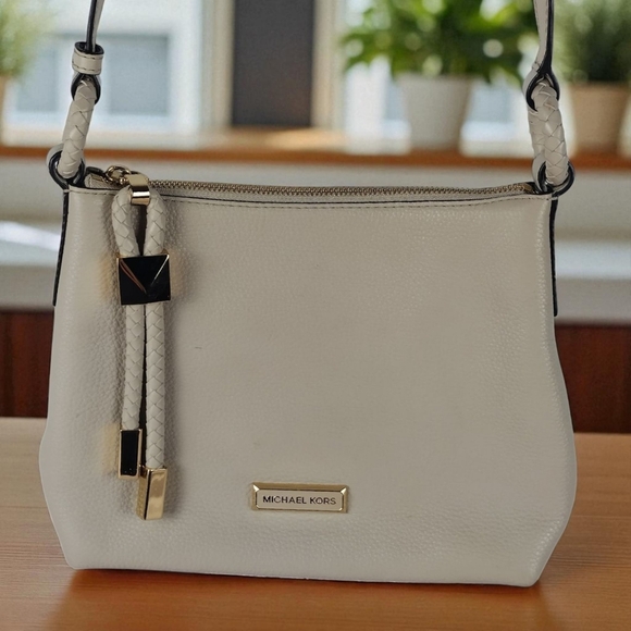 Michael Kors Lexington Crossbody Pebbled Cream Leather Large Purse Bag Fashion - Picture 1 of 16